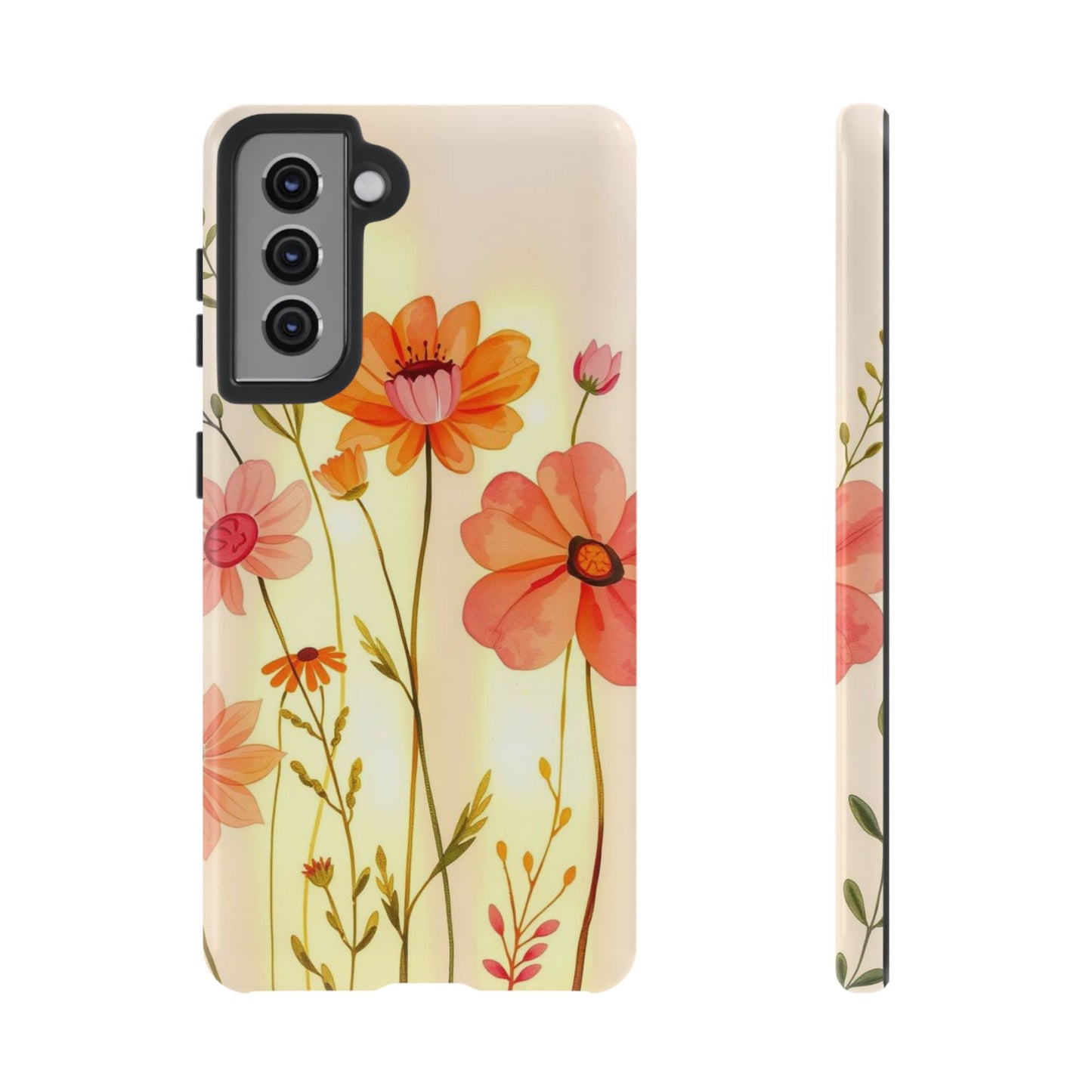 Samsung Galaxy S21 / Glossy Phone Case - Watercolour Bunch of Wildflowers Design Phone Case