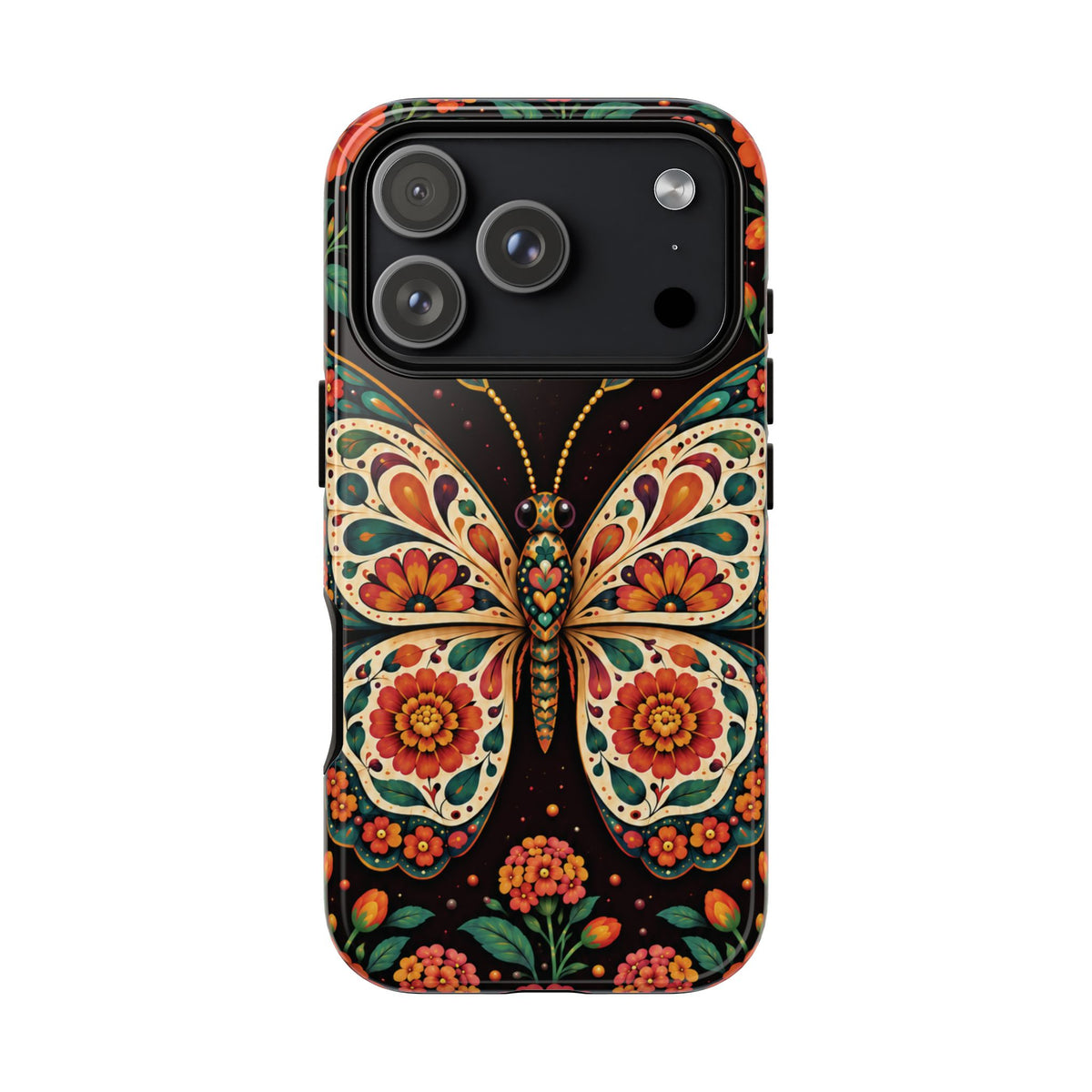 Vibrant Terracotta and Teal Calavera Butterfly Phone Case - Multicolor Phone Case - iPhone 17 Pro / Glossy