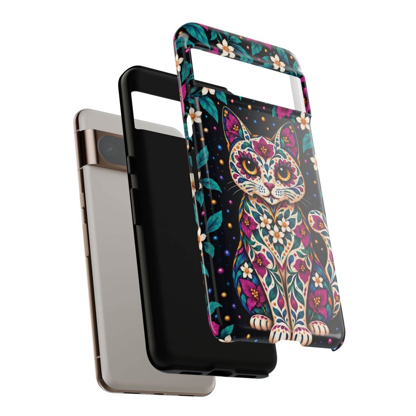 Vibrant Purple and Teal Calavera Cat Phone Case - Multicolor Phone Case