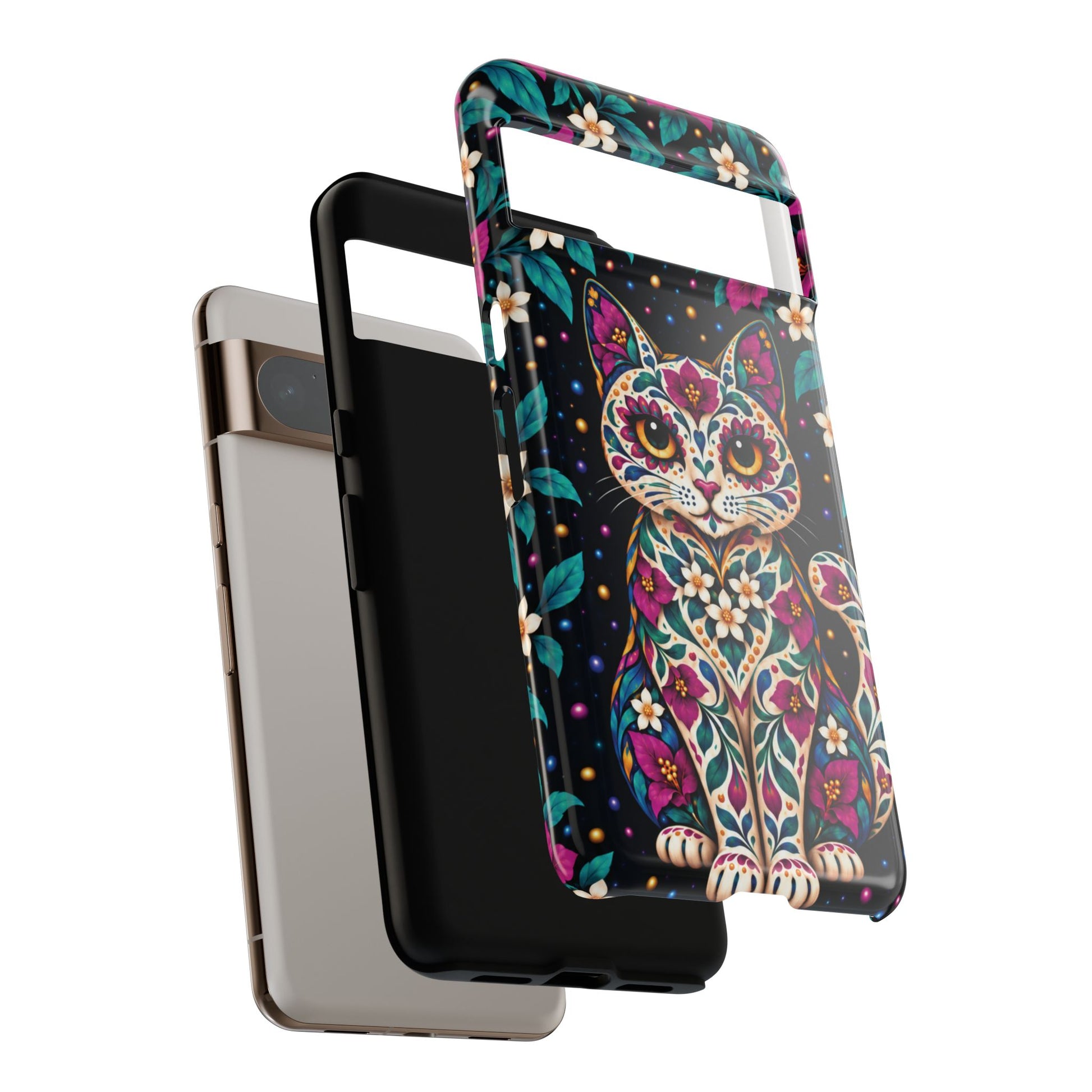 Vibrant Purple and Teal Calavera Cat Phone Case - Multicolor Phone Case