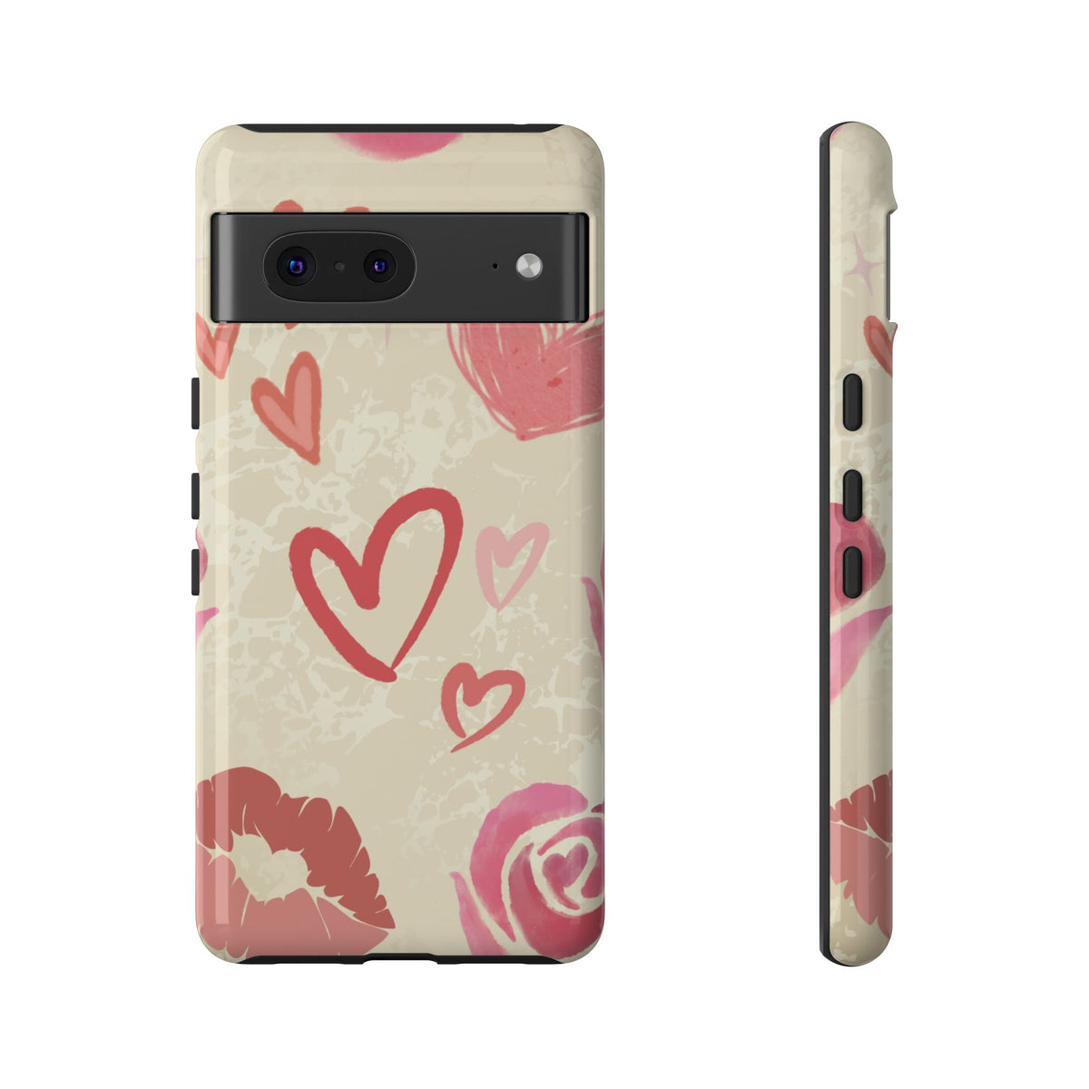 Cute Pink Heart & Rose Pattern Phone Case - Pink Phone Case - Google Pixel 7 / Glossy