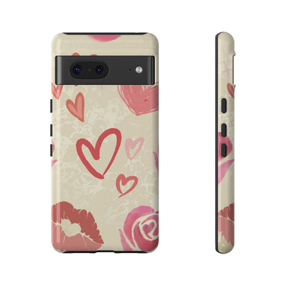 Cute Pink Heart & Rose Pattern Phone Case - Pink Phone Case - Google Pixel 7 / Glossy