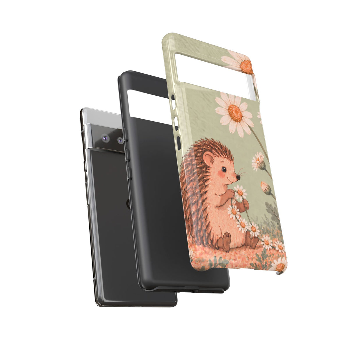Whimsical Sage Green Hedgehog and Daisy Chain Phone Case - Green Phone Case