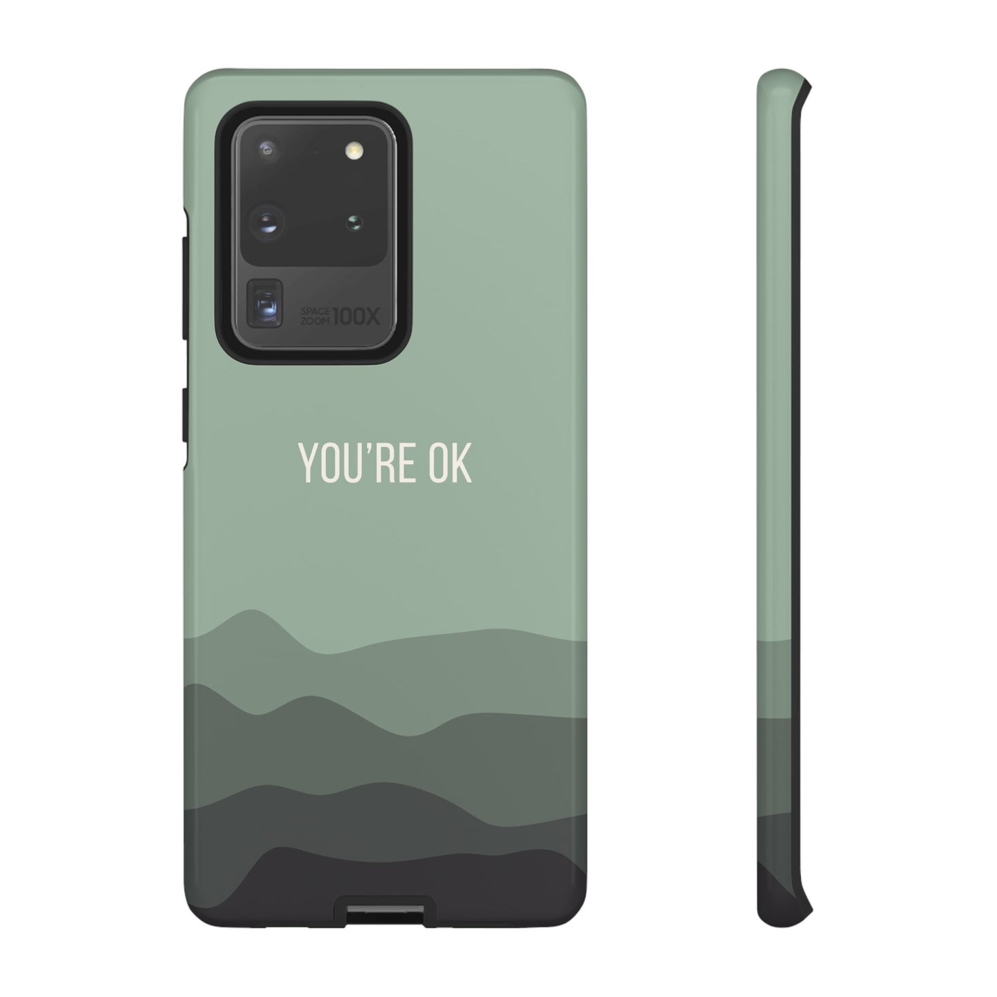 Samsung Galaxy S20 Ultra / Glossy Phone Case - Minimalist Green Waves ’You’re OK’ Statement Phone Case