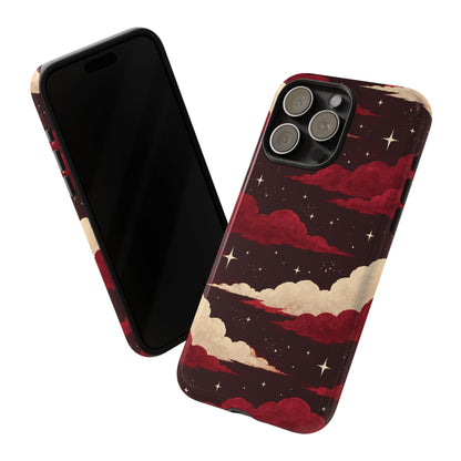 Illustrated Crimson Red Clouds & Stars Phone Case