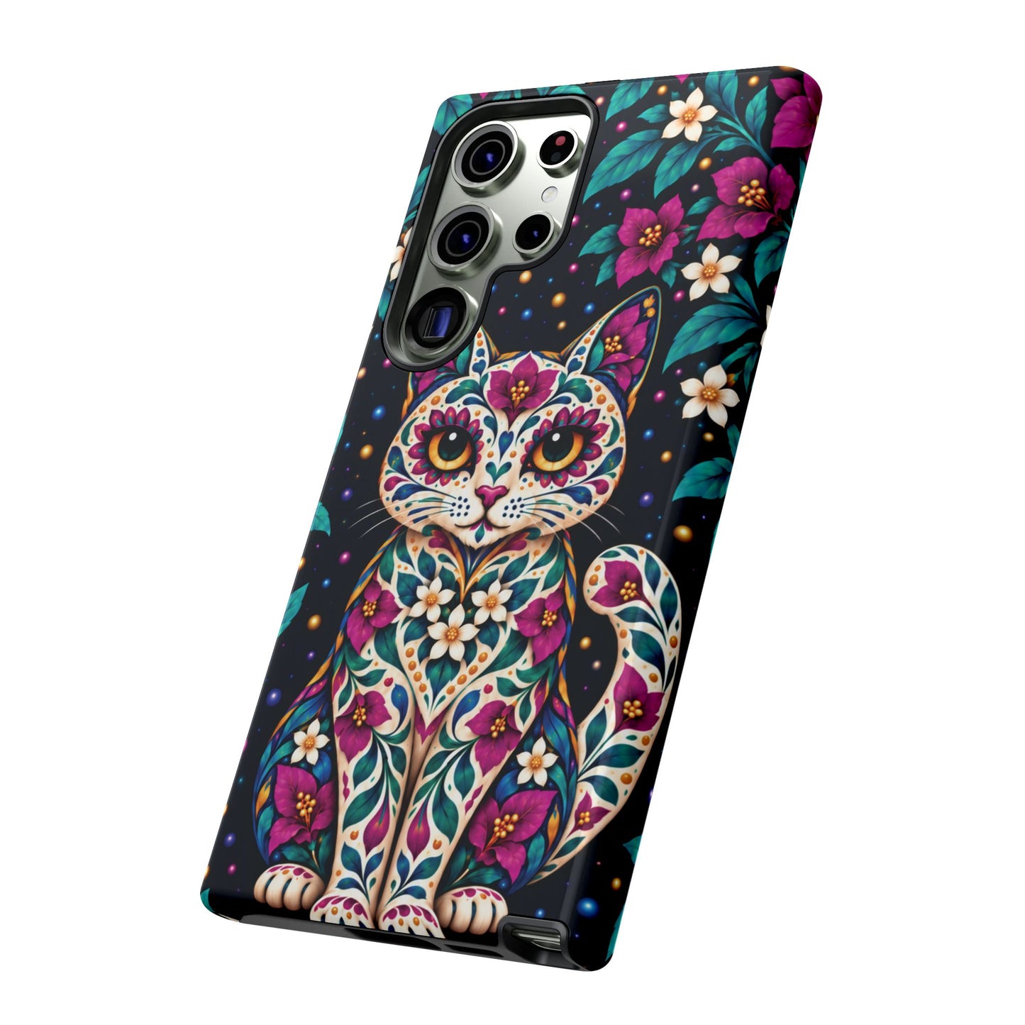 Vibrant Purple and Teal Calavera Cat Phone Case - Multicolor Phone Case