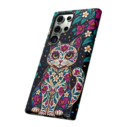 Vibrant Purple and Teal Calavera Cat Phone Case - Multicolor Phone Case