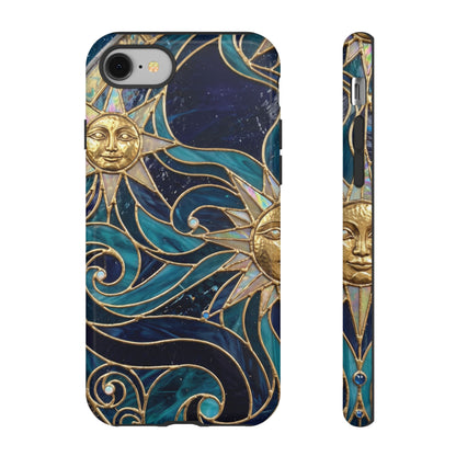 Elegant Teal & Gold Celestial Suns Phone Case
