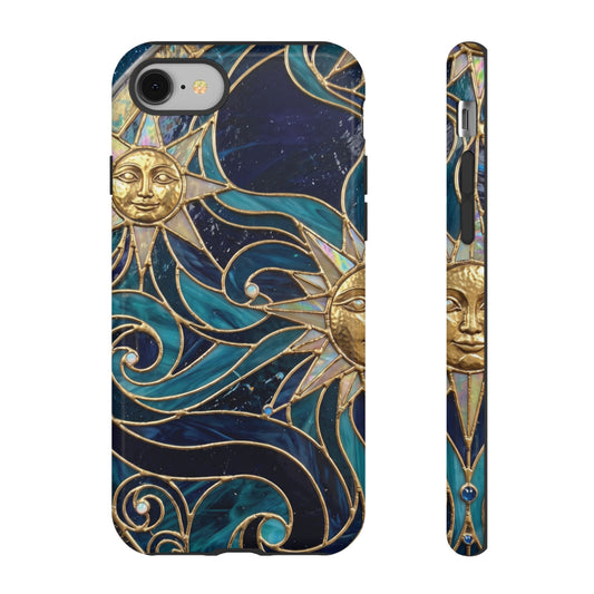 Elegant Teal & Gold Celestial Suns Phone Case - Blue Phone Case - iPhone 8 / Glossy