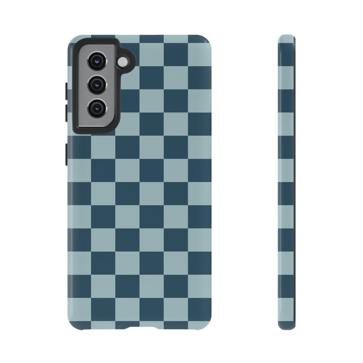 Samsung Galaxy S21 / Glossy Phone Case - ’Blue Checkered Pattern’ Phone Case