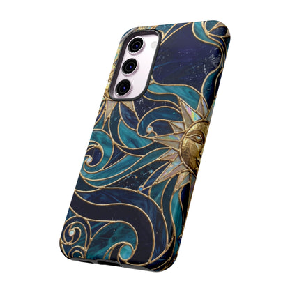 Elegant Teal & Gold Celestial Suns Phone Case