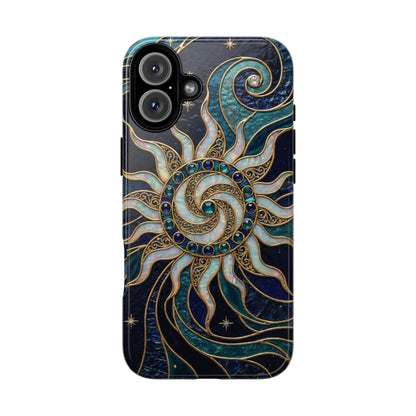 Elegant Teal & Gold Cosmic Sunburst Phone Case