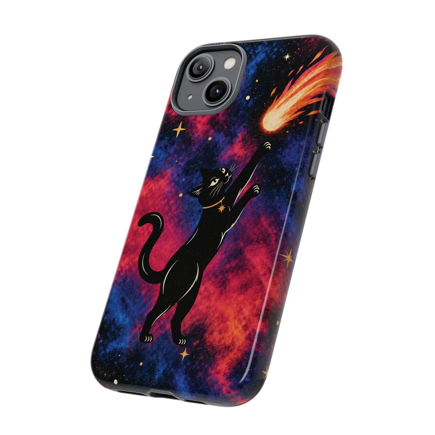 Whimsical Multicolour Celestial Black Cat Phone Case