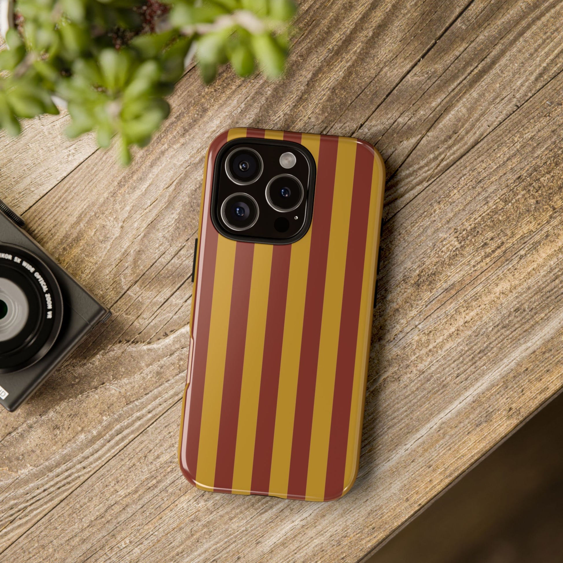 Phone Case - Trendy Mustard & Burgandy Stripe Pattern Phone Case