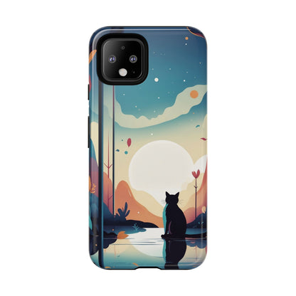 Stylised Cat & Moon Design Phone Case