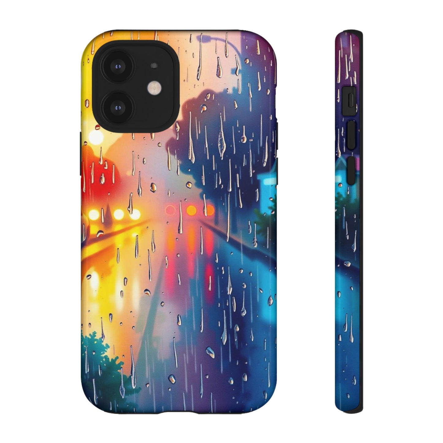 iPhone 12 / Glossy Phone Case - Electric Rain Watercolour Design Phone Case
