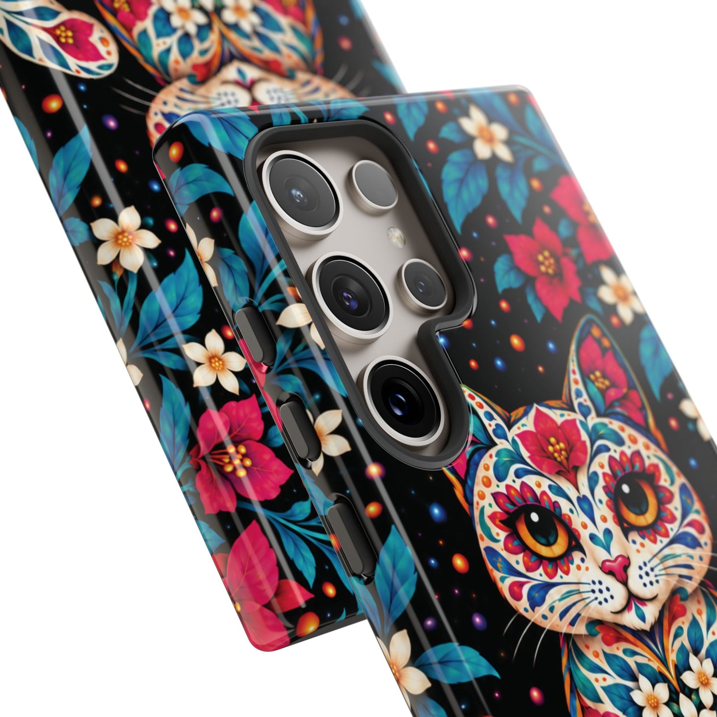 Vibrant Pink and Turquoise Calavera Cat Phone Case - Multicolor Phone Case