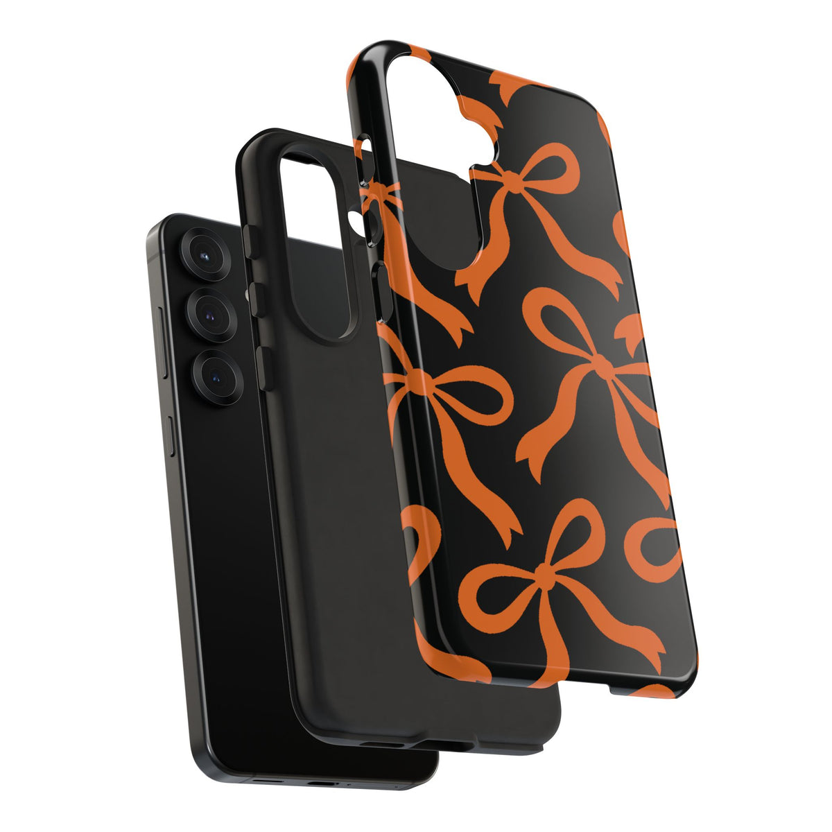 Bold Black and Burnt Orange Bow Pattern Phone Case - Black Phone Case