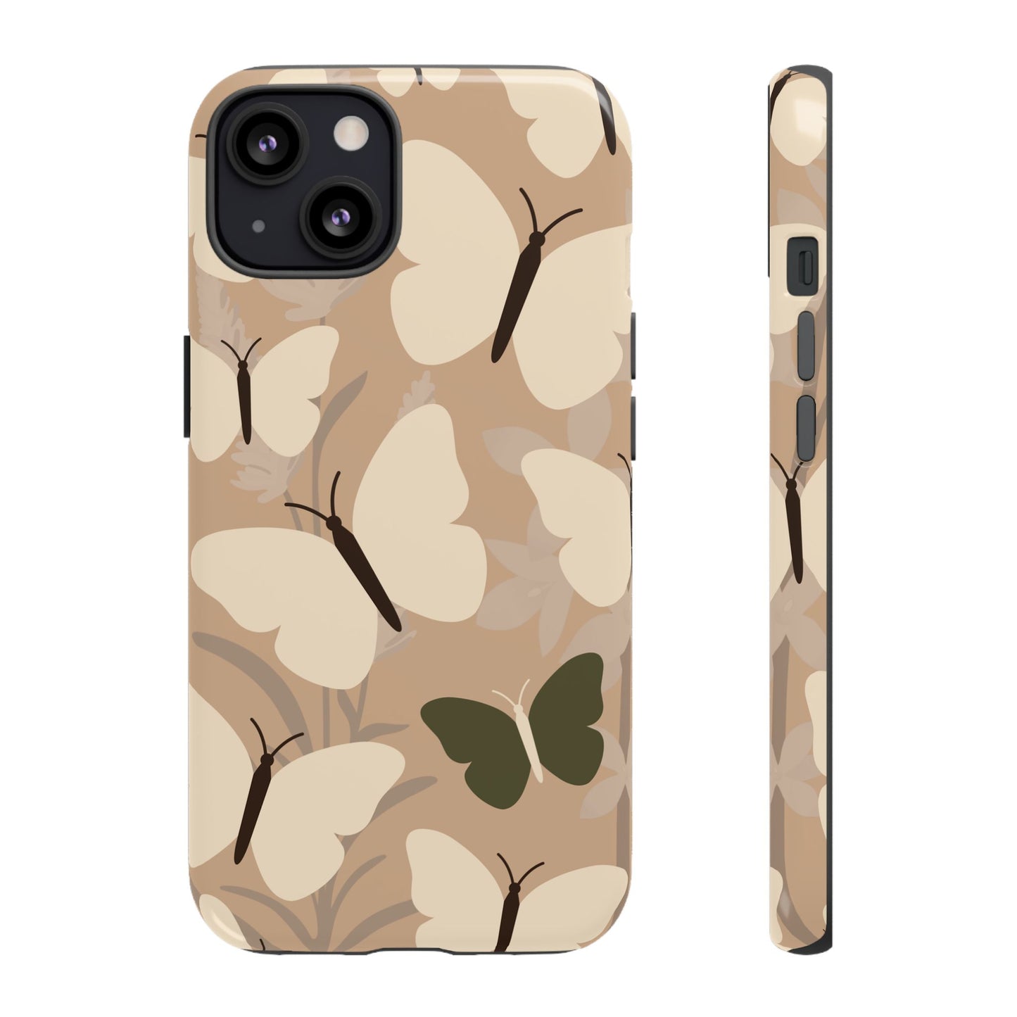 iPhone 13 / Glossy Phone Case - Minimalist Beige Butterfly Pattern Phone Case