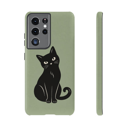 Minimalist Sage Green & Black Cat Phone Case