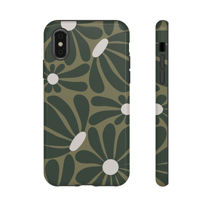 iPhone X / Glossy Phone Case - ’Retro Olive Green Daisy Pattern’ Phone Case