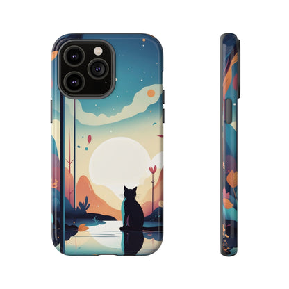 iPhone 14 Pro Max / Glossy Phone Case - Stylised Cat & Moon Design Phone Case