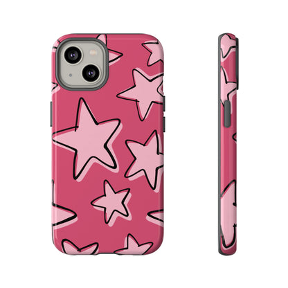 Raspberry Pink Doodle Star Phone Case