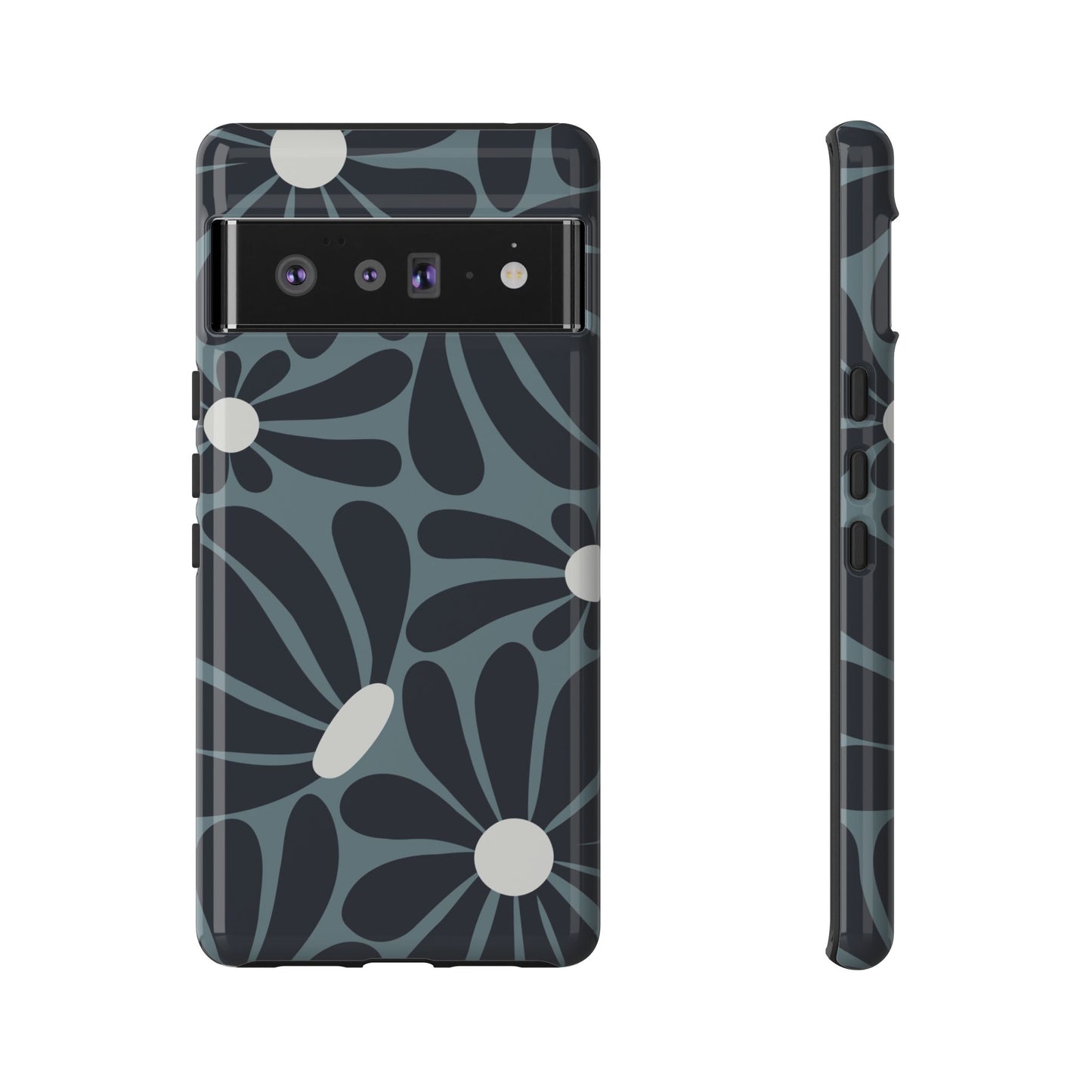 Google Pixel 6 Pro / Glossy Phone Case - ’Retro Navy Blue & White Daisy Pattern’ Phone Case