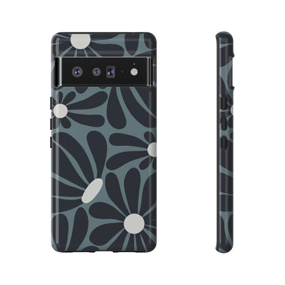 Google Pixel 6 Pro / Glossy Phone Case - ’Retro Navy Blue & White Daisy Pattern’ Phone Case