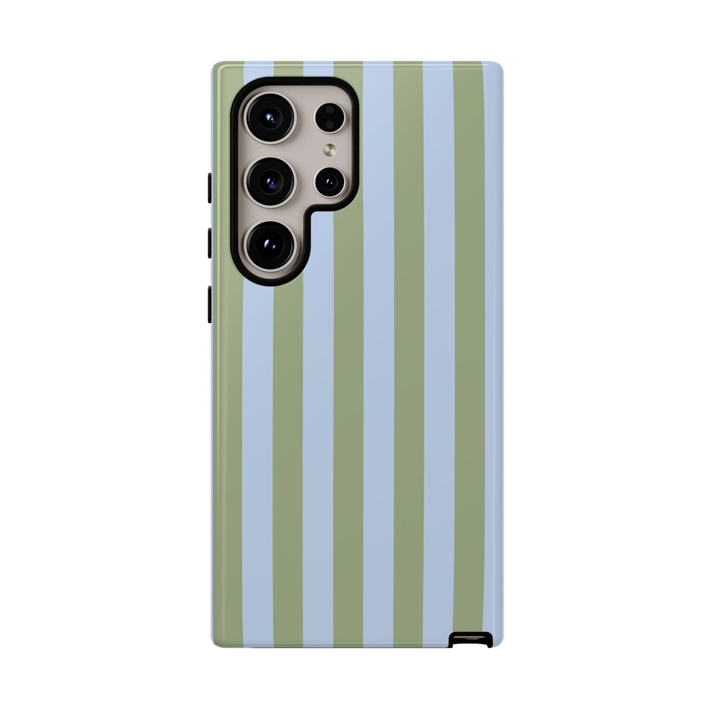 Samsung Galaxy S24 Ultra / Glossy Phone Case - Trendy Ice Blue & Green Stripe Pattern Phone Case