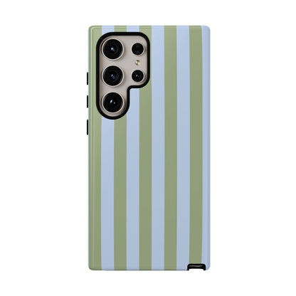 Samsung Galaxy S24 Ultra / Glossy Phone Case - Trendy Ice Blue & Green Stripe Pattern Phone Case