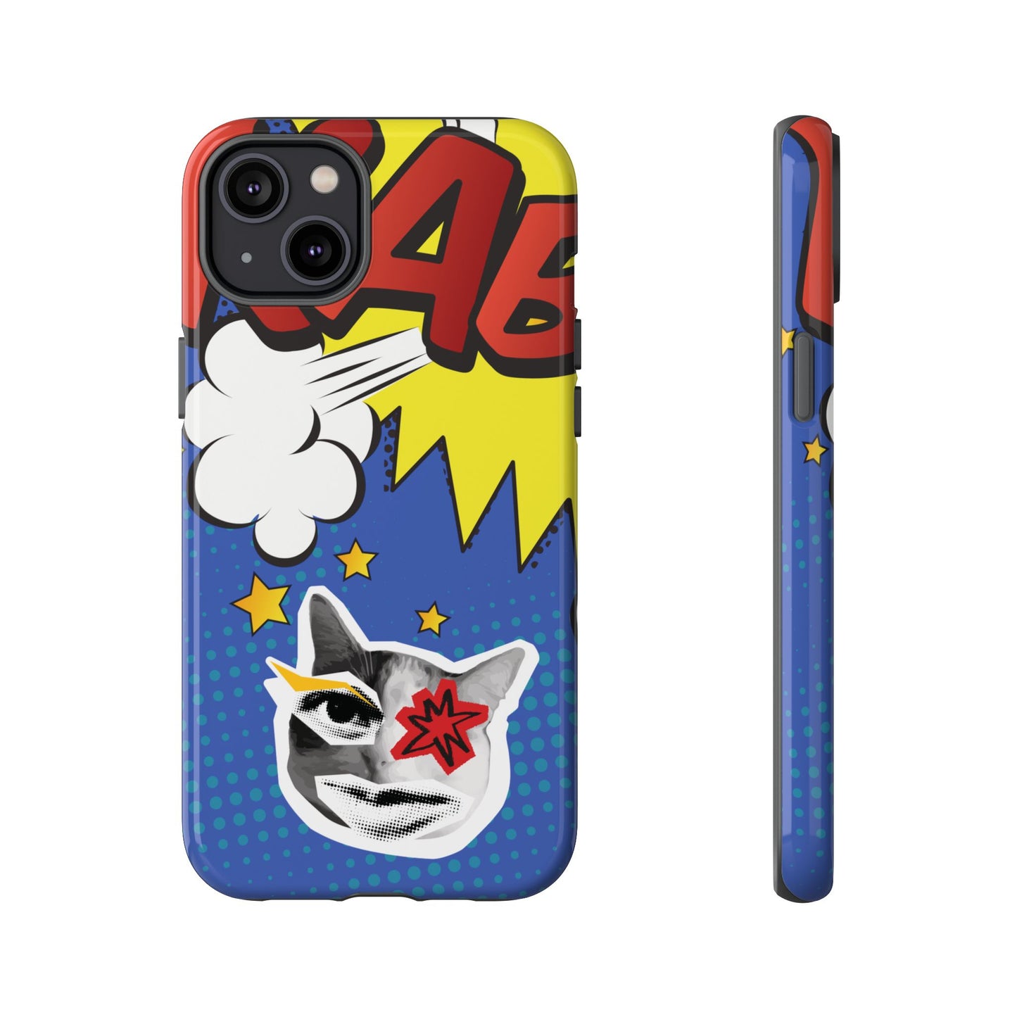 iPhone 14 Plus / Glossy Phone Case - Bold Blue Pop Art Cat Phone Case