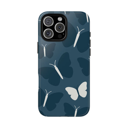 Minimalist Dark Blue Butterfly Pattern Phone Case - Blue Phone Case - iPhone 16 Pro Max / Glossy