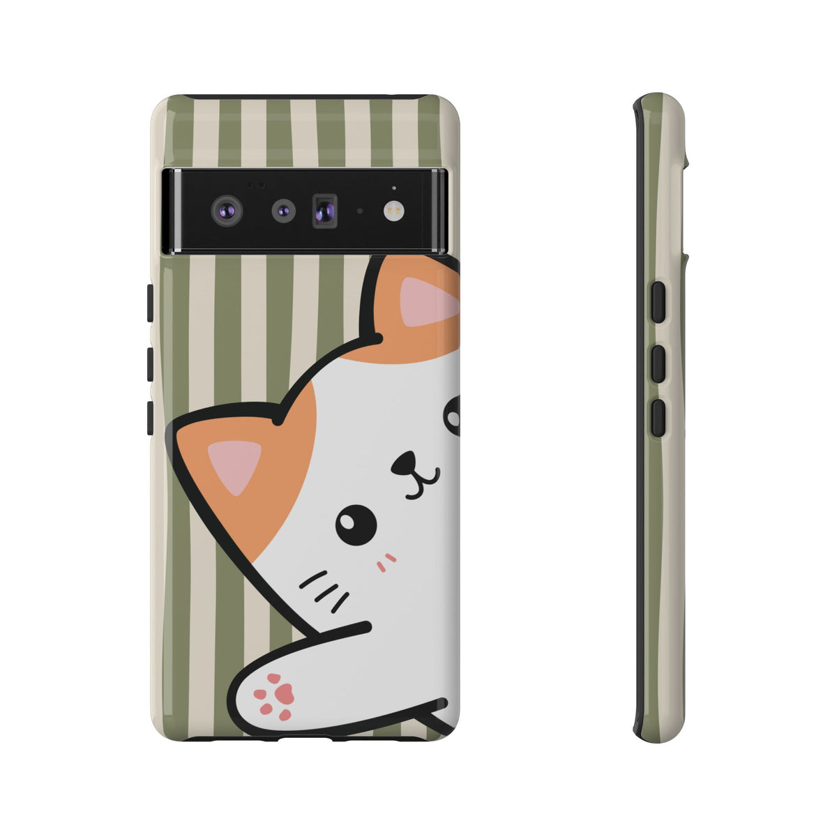 Playful Peakaboo Cat with Green Stripe Pattern Phone Case - Green Phone Case - Google Pixel 6 Pro / Glossy