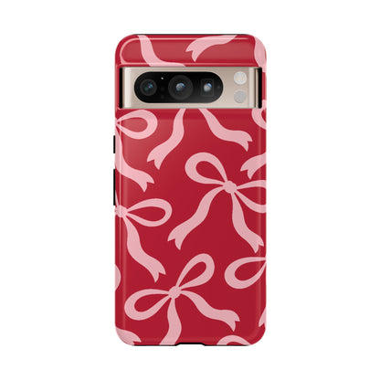 Bold Raspberry Red and Blush Pink Bow Pattern Phone Case - Red Phone Case - Google Pixel 8 Pro / Glossy
