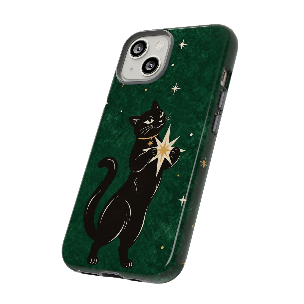 Forest Green Celestial Black Cat Phone Case - Green Phone Case