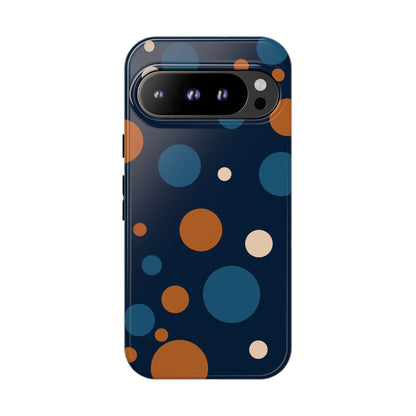 Google Pixel 9 Pro / Glossy Phone Case - ’Bold Navy Blue & Orange / White Dot Pattern’ Phone Case