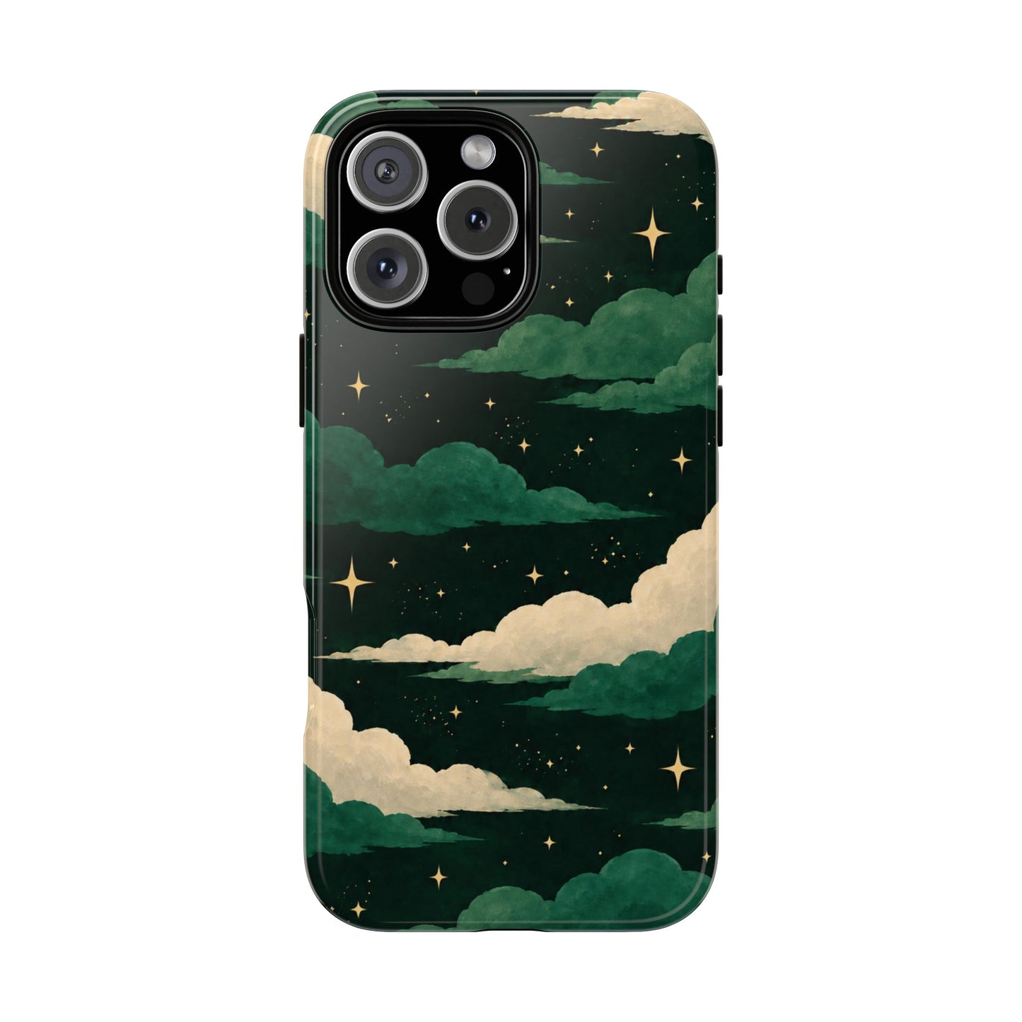 Illustrated Emerald Green Clouds & Stars Phone Case
