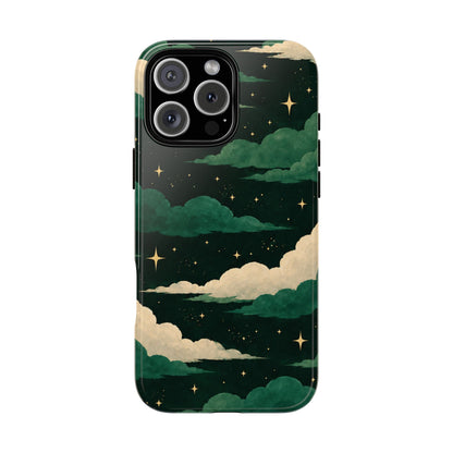 Illustrated Emerald Green Clouds & Stars Phone Case