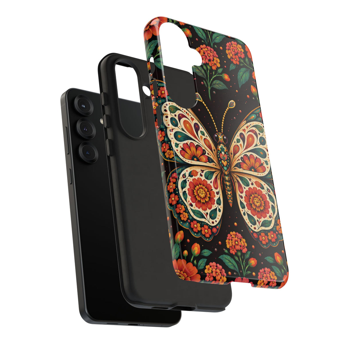 Vibrant Terracotta and Teal Calavera Butterfly Phone Case - Multicolor Phone Case