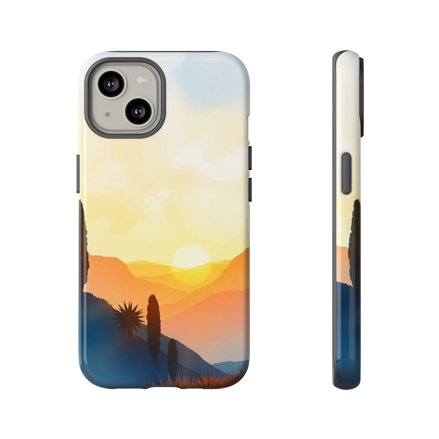 iPhone 14 / Glossy Phone Case - Watercolour Sunset Design Phone Case
