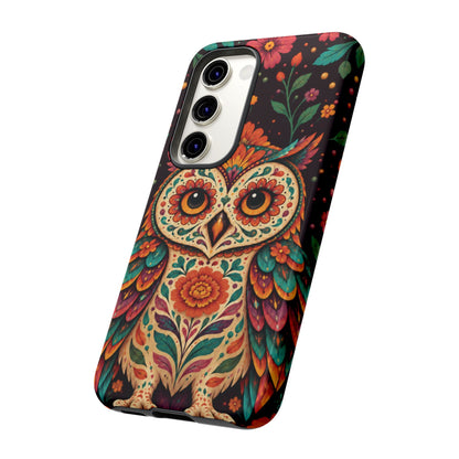 Vibrant Terracotta and Teal Calavera Owl Phone Case - Multicolor Phone Case
