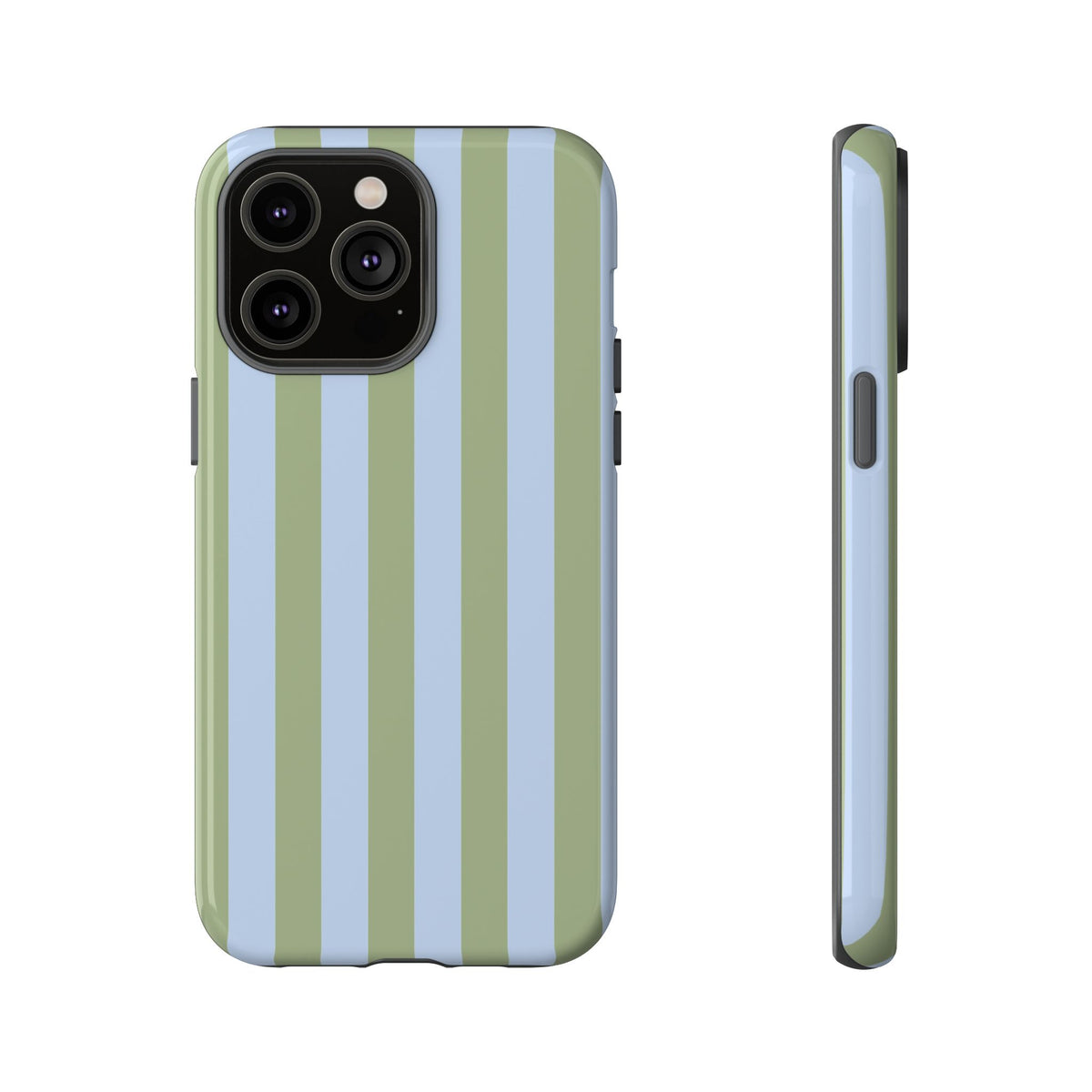 Trendy Ice Blue & Green Stripe Pattern Phone Case - Blue Phone Case - iPhone 14 Pro Max / Glossy