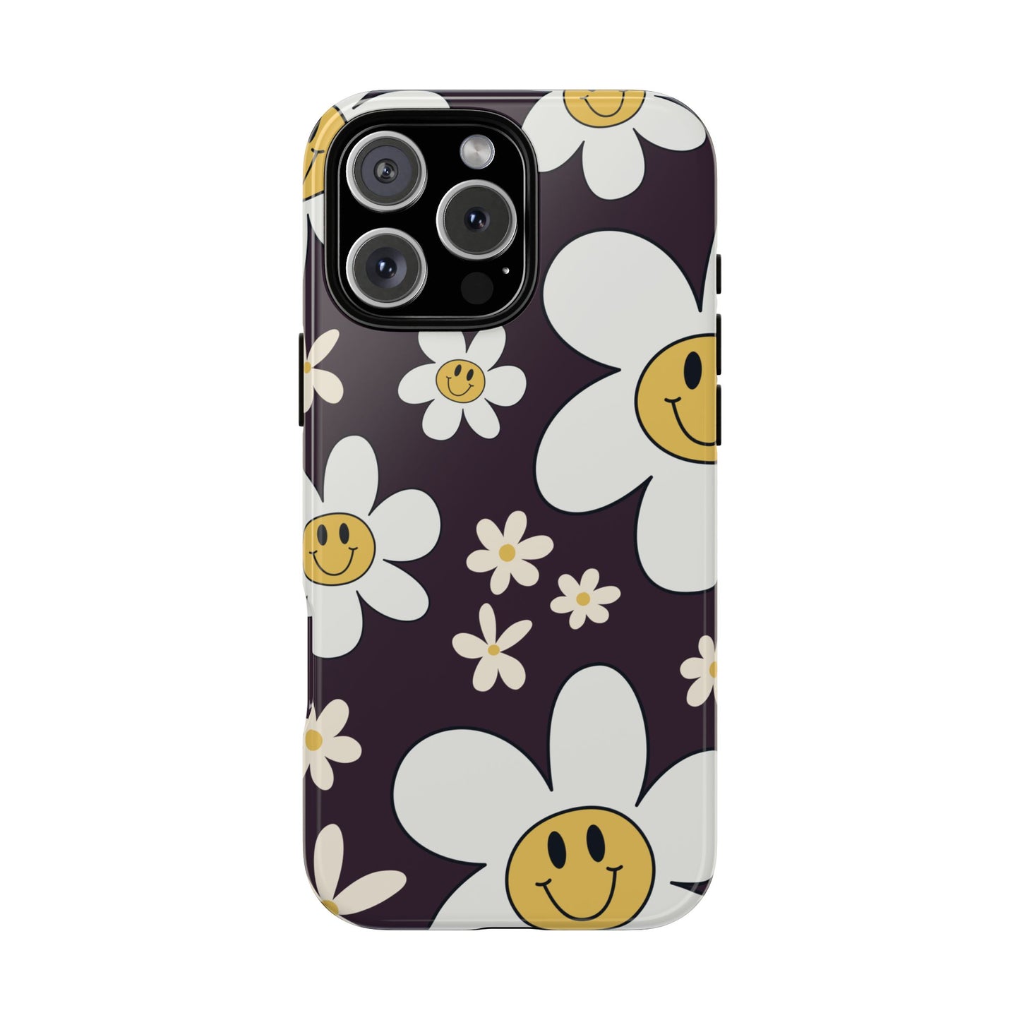 iPhone 16 Pro Max / Glossy Phone Case - Fun Retro Daisy Pattern with Purple Background Phone Case