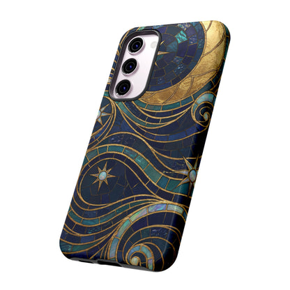 Elegant Navy & Gold Crescent Moon Mosaic Phone Case