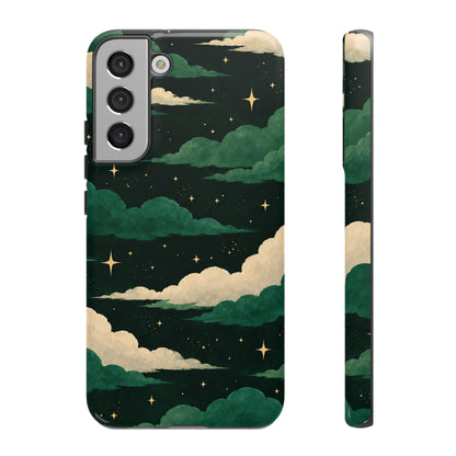 Illustrated Emerald Green Clouds & Stars Phone Case