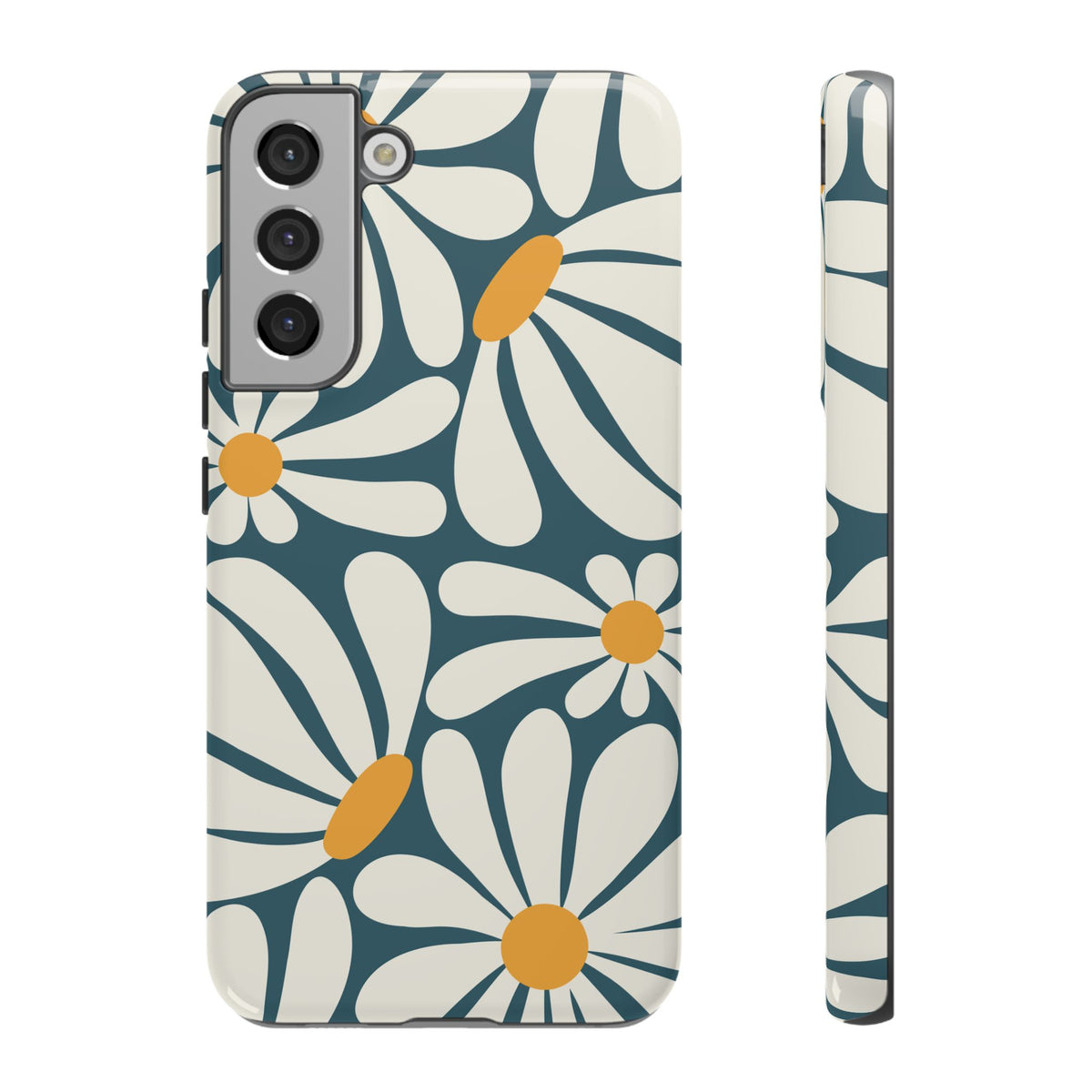 Retro Blue Daisy Pattern Phone Case - Blue Phone Case - Samsung Galaxy S22 Plus / Glossy