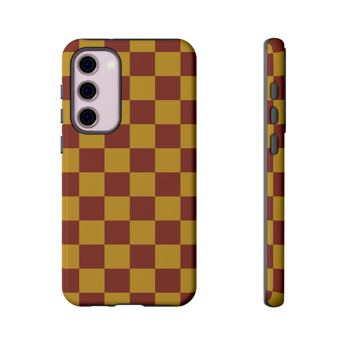 Trendy Mustard & Burgandy Checked Pattern Phone Case - Brown Phone Case - Samsung Galaxy S23 Plus / Glossy