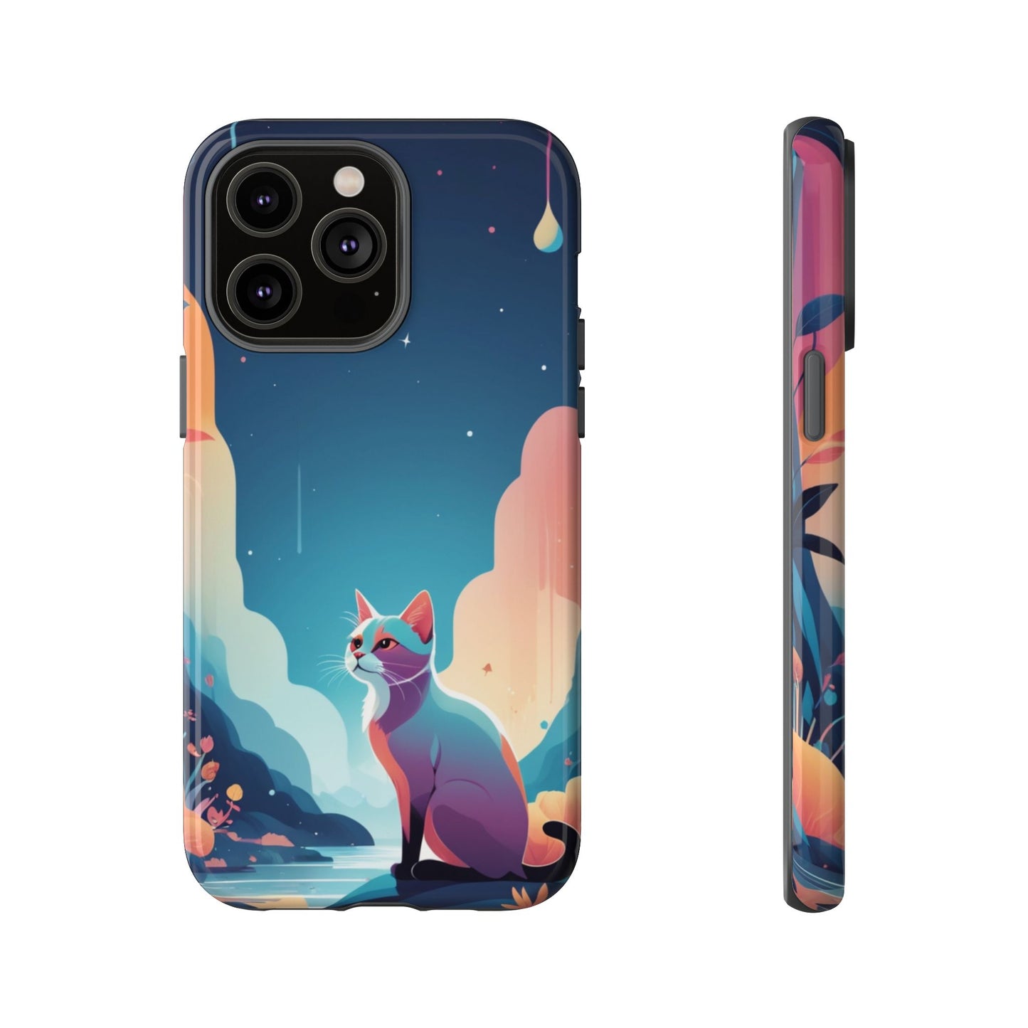 iPhone 14 Pro Max / Glossy Phone Case - Stylised Cat Design Phone Case