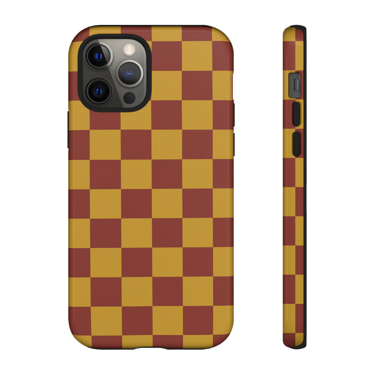 Trendy Mustard & Burgandy Checked Pattern Phone Case - Brown Phone Case - iPhone 12 Pro / Glossy